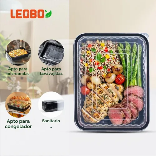 Vista 4 de Contenedores de preparación de comidas jumbo de 48 onzas, paquete de Compartimento profundo individual resistente a las fugas, polipropileno