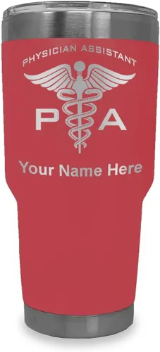 Vista 40 de LaserGram Vaso aislado al vacío de 20 onzas, asistente médico PA, grabado personalizado incluido (negro)