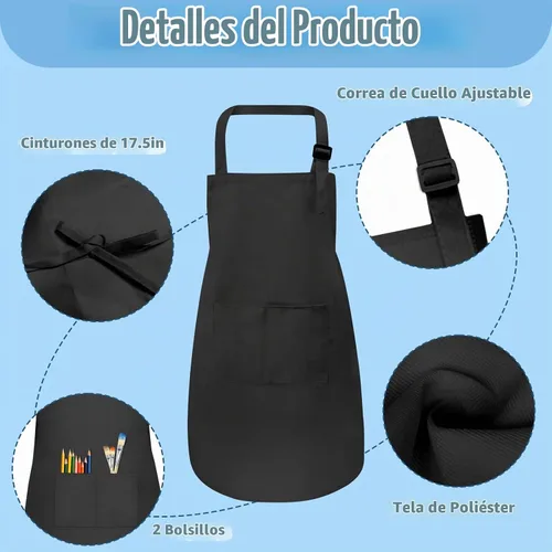 Vista 3 de Paquete de 30 delantales infantiles a granel con bolsillos para 30 unidades de color negro