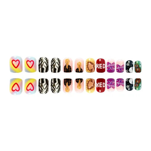Vista 3 de Uñas cortas a presión con diseños, uñas postizas cuadradas con patrón de cantante, uñas acrílicas brillantes, uñas postizas con diseños, las mejores