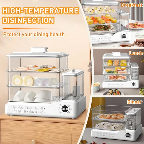 Vista 6 de Vaporizador eléctrico de 24L/25QT, vaporizador de alimentos de 3 niveles, vaporizador comercial de acero inoxidable con tanque de agua desmontable