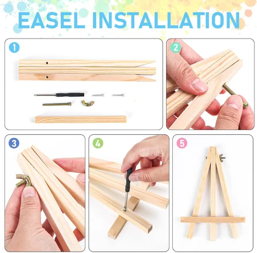 Vista 7 de Offito Paquete de 4 pinturas enmarcadas por números para adultos principiantes con caballete de madera, kit de pintura fácil de paisaje por números