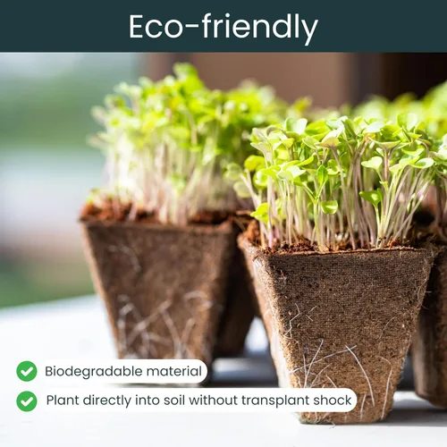 Vista 5 de SunVara Macetas de turba para plántulas, 300 unidades, macetas biodegradables para principiantes de semillas con orificios de drenaje, macetas