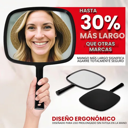 Vista 3 de MIRRORVANA Espejo de mano con mango ergonómico para maquillaje, 8" x 11