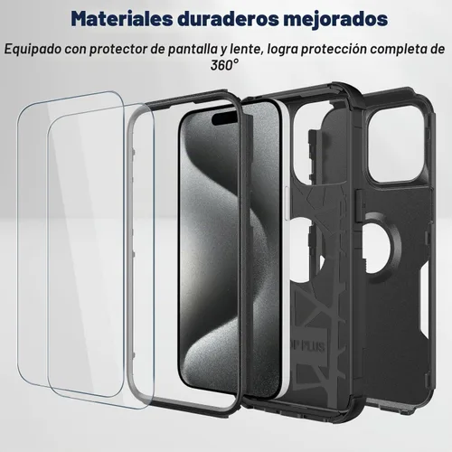 Vista 5 de Funda para iPhone 15 Pro – [2 protectores de pantalla de vidrio templado] [10 pies a prueba de caídas militar], funda protectora antideslizante a