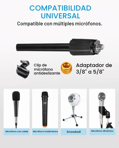 Vista 4 de Soporte de Micrófono de Escritorio, Moukey Soporte de Micrófono de Mesa Ajustable Mejorado con Base de Metal Antideslizante para Blue Yeti Snowball