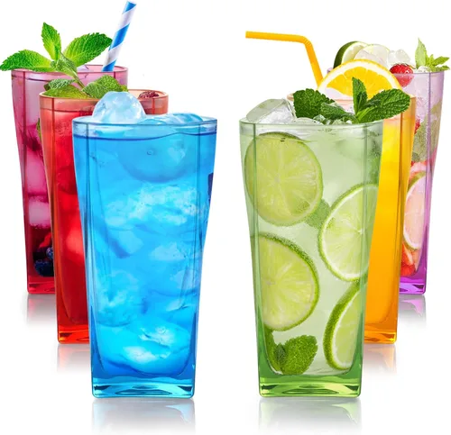 Vista 8 de Top-spring Vaso de Agua de Plástico Reutilizable de 20 Onzas, Vasos Transparentes Irrompibles para Beber, Sin BPA, Juego de 6 Vasos Azules