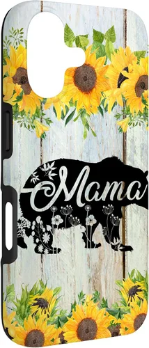 Vista 3 de Mama Bear Rustic Woodgrain Sunflowers Farmhouse Country Mom Case for iPhone 17