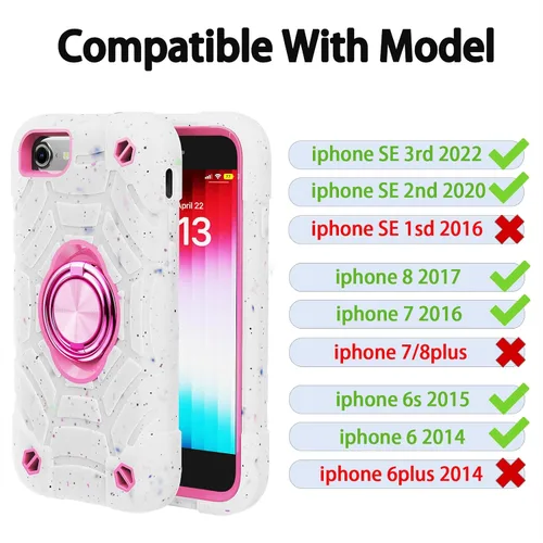 Vista 2 de KCJ Funda para iPhone SE 2022/2020, iPhone 8/7/6/6S, con [2×Protectores de Pantalla][Soporte de Anillo] Silicona Suave+PC Duro Protección Completa