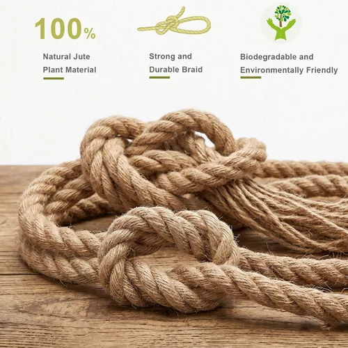 Vista 2 de Cuerda de yute natural, 1/2 pulgada x 50 pies, cuerda de cáñamo gruesa para postes rascadores de gatos, columpios de cama, jardinería, decoraciones