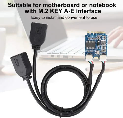 Vista 2 de M.2 NGFF a tarjeta elevadora USB, llave A-E a doble puerto USB2.0 tarjeta de expansión de interfaz, adaptador de cable, fácil de instalar y cómodo