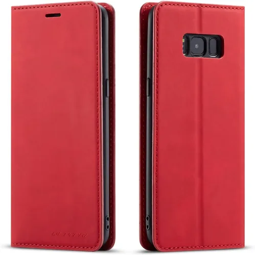 Vista 22 de QLTYPRI Funda para Samsung Galaxy S8, funda de piel sintética premium TPU parachoques con tarjetero Kickstand adsorción magnética oculta a prueba