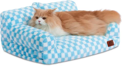Vista 29 de Hollypet Cama de Felpa Esponjosa para Perros y Gatos, Sofá Cama Suave y Calmante para Gatos y Perros Pequeños y Medianos, Beige