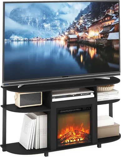 Vista 27 de Furinno Soporte clásico de TV de 70 pulgadas con chimenea, americano