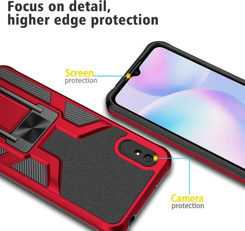 Vista 4 de Asuwish Funda compatible con Xiaomi Redmi 9A Redme 9i y protector de pantalla de vidrio templado, soporte de anillo, soporte magnético, accesorios