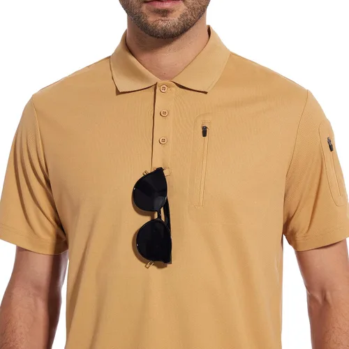 Vista 6 de Casei Polo para hombre, de secado rápido, para deportes al aire libre, camiseta de golf para hombre, camiseta de rendimiento táctica, polo de manga