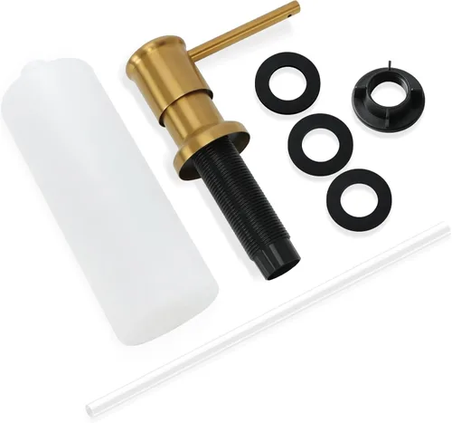 Vista 7 de Dispensador de jabón de acero inoxidable dorado para fregadero de cocina, dispensador de jabón con bomba integrada de oro cepillado, dispensador
