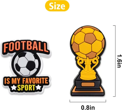 Vista 2 de 18 dijes para zapatos de fútbol, decoración para zapatos de fútbol, no repetida, pelota deportiva, portería de fútbol, accesorios para niños, niñas