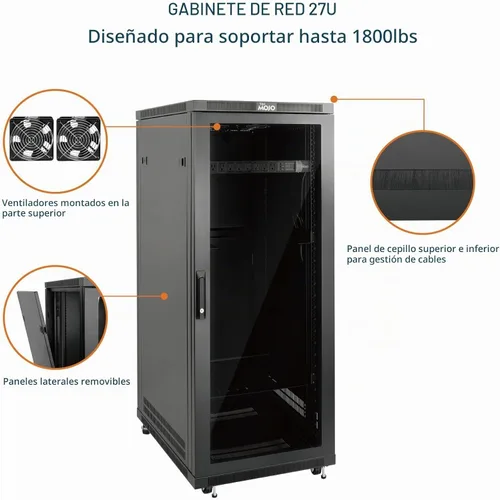 Vista 4 de Tecmojo Gabinete de rack de red, estante de servidor de 27U, profundidad de 23.6 pulgadas, soporta hasta 1800 libras, gabinete con cerradura