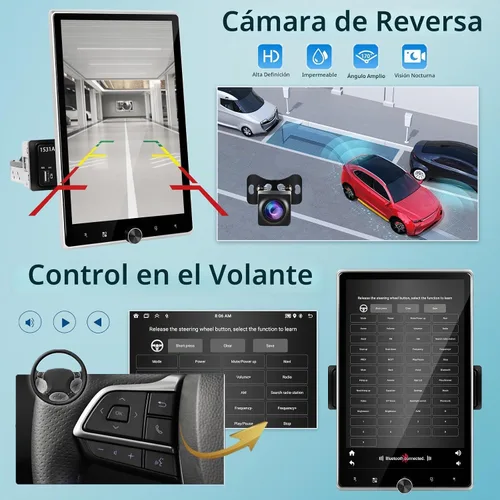 Vista 7 de [2+64G] Estéreo Android de un solo DIN para automóvil, radio de pantalla táctil giratoria de 10.4 pulgadas con Carplay inalámbrico y Android Auto