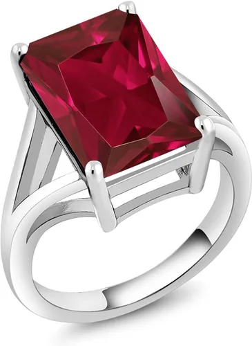 Vista 82 de Gem Stone King Anillo de compromiso solitario con piedra preciosa de corte esmeralda de 0.551 x 0.394 in para mujer, plata de ley 925, anillo