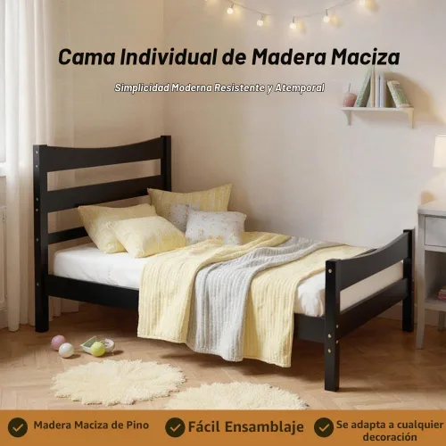 Vista 3 de NAFORT Marco de cama de madera de tamaño individual, base de cama con cabecera y estribo, marcos de cama para niños y niñas, base de colchón
