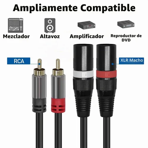 Vista 5 de Cyberguys! Cable RCA a XLR, 2 cables de audio bidireccionales XLR a RCA, 6