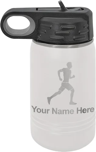 Vista 12 de LaserGram Botella de agua personalizada, Running Man, acero inoxidable de doble pared aislada al vacío con popote superior, regalo grabado