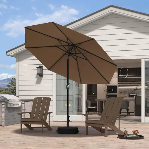 Vista 10 de PURPLE LEAF Sombrilla LED para patio y piscina, 5 x 8 pies, con base para Beige