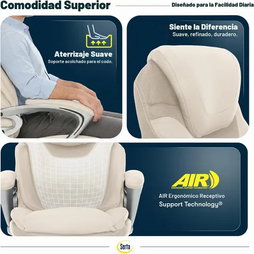 Vista 6 de Serta AIR Health and Wellness - Silla de oficina ejecutiva, respaldo alto, ergonómica grande y alta para soporte de madera, giratoria, piel Blanco