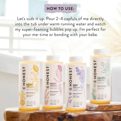 Vista 6 de The Honest Company Baño Espumoso de Burbujas, Suave para Bebé, De Origen Natural, Sin Lágrimas, Hipoalergénico, Nutrición de Almendra Dulce, 12 fl oz