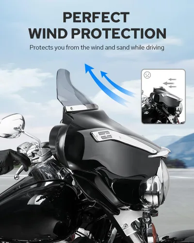 Vista 14 de Benlari - Parabrisas negro de 8" para motocicleta, compatible con Harley Davidson Touring Street Glide Electra Glide Tri Glide FLHT FLHX FLHTK FLHTC