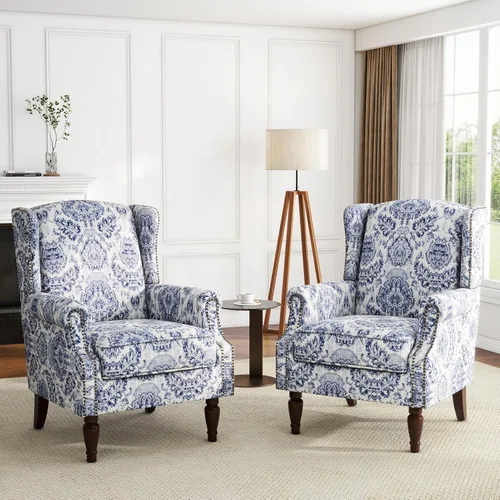 Vista 27 de High Back Accent Chair, Fabric Upholstered Armchair Wingback Chair for Living Room, Comfy Bedroom Reading Seat with Solid Wood Legs, Beige