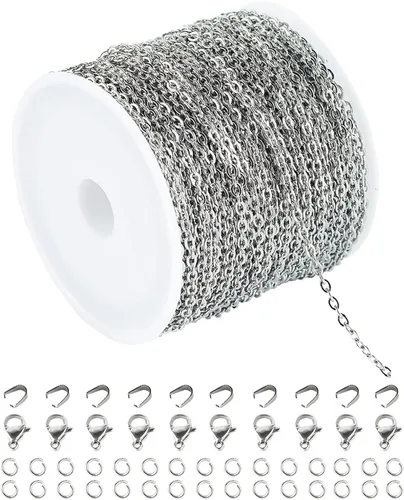 Vista 10 de UMAOKANG Cadenas chapadas en oro de 33 pies para fabricación de joyas, carrete de eslabones de cadena de cable plano para manualidades, aretes