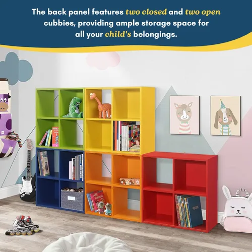 Vista 8 de Kings Brand Furniture - Estantería infantil de 4 cubos, organizador de almacenamiento de juguetes para niños, para sala de juegos, dormitorio