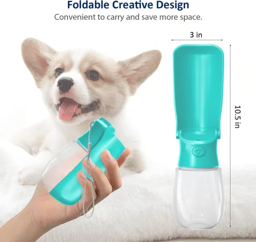 Vista 2 de WePet Botella de agua plegable portátil para perros, dispensador de agua para cachorros con alimentador para beber, 12 onzas, resistente a altas