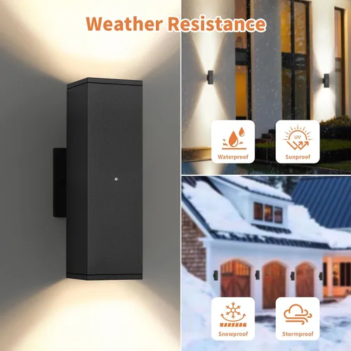 Vista 4 de 1 paquete de iluminación exterior del atardecer al amanecer, luces LED cuadradas hacia arriba y hacia abajo, accesorios de iluminación exterior