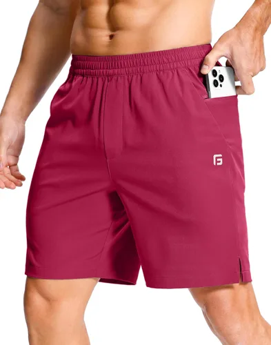 Vista 10 de GGJ Pantalones cortos deportivos ligeros para hombre con 2 bolsillos con cremallera de 7/5/9 pulgadas, pantalones cortos de tenis de secado rápido