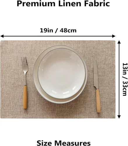 Vista 135 de Demetex - Juego de 4 manteles individuales de mesa de estilo rústico, resistentes al calor, de lino, lavables, de tela, manteles individuales