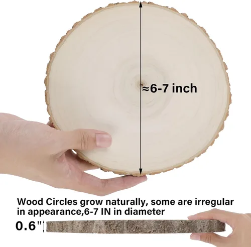 Vista 2 de Sancodee 8 piezas grandes de rodajas de madera sin acabar, tablas de madera de 6-7 pulgadas para centros de mesa, círculos de madera natural