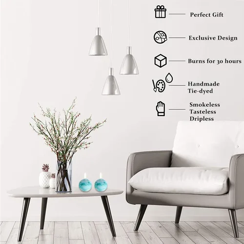 Vista 3 de Velas de pilar rústicas de bola de teñido anudado, velas redondas sin perfume de 3 pulgadas para decoración de bodas y decoración del hogar, juego
