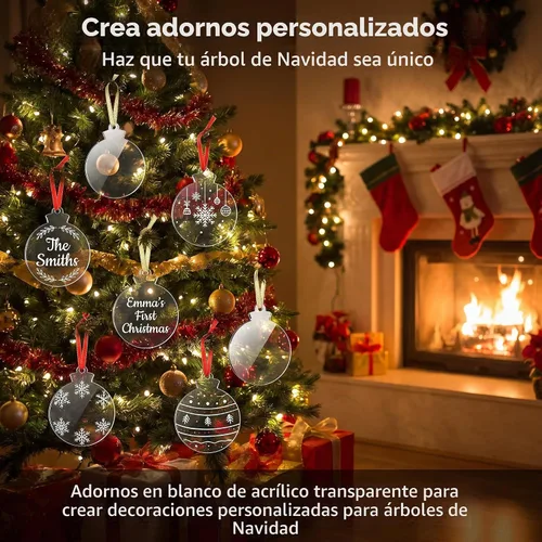 Vista 5 de Jetec - 50 piezas de adornos de Navidad acrílicos transparentes de 3.7