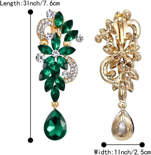 Vista 4 de BriLove - aretes con dije, bohemios, con flores de cristal, para novia, diseño de lágrima colgante y estilo lámpara antigua de araña