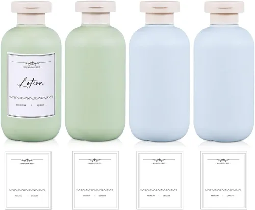 Vista 8 de Botellas de champú de viaje de plástico de 6.8 onzas, botellas exprimibles recargables con tapa abatible para artículos de tocador, recipiente