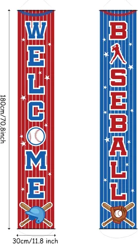 Vista 2 de Decoraciones de fiesta de béisbol con temática de béisbol, letrero de porche de cumpleaños, cartel colgante para puerta de béisbol, deportes