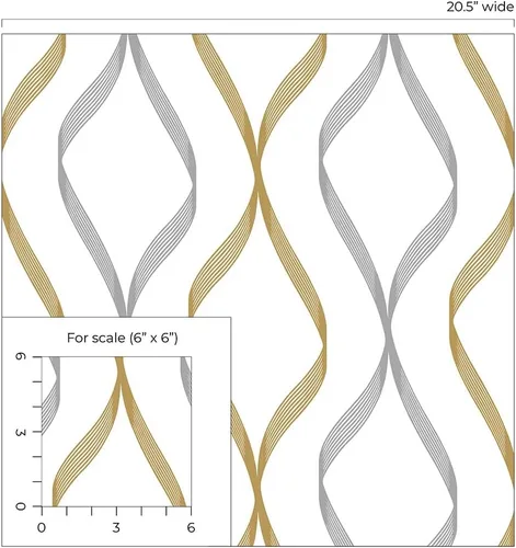 Vista 9 de NextWall Ogee Ribbon - Papel tapiz autoadhesivo (plateado y dorado)
