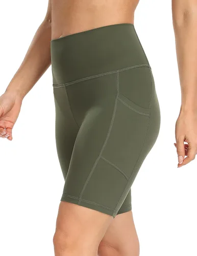 Vista 3 de YUNOGA Womens High Waist Biker Shorts with Pockets 6"8" Yoga Shorts Gym Workout Running Spandex Shorts