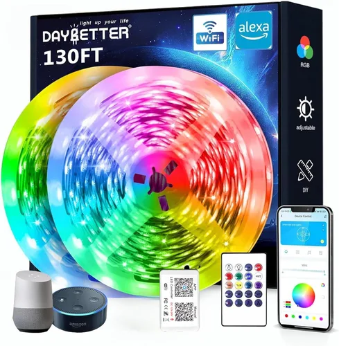 Vista 11 de DAYBETTER Luces LED inteligentes WiFi, tira de luces LED RGB de 25 pies compatibles con Alexa y Google Assistant, control remoto por voz