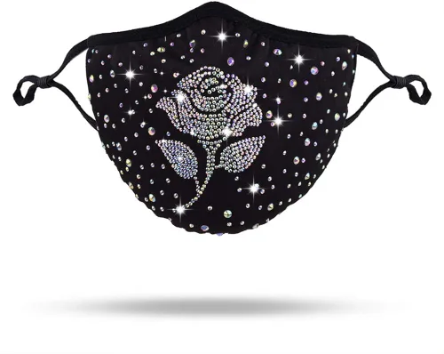 Vista 3 de FOOFUM - Cubrebocas con diamantes de imitación, 2 unidades, para mujer, para carnaval, fiesta
