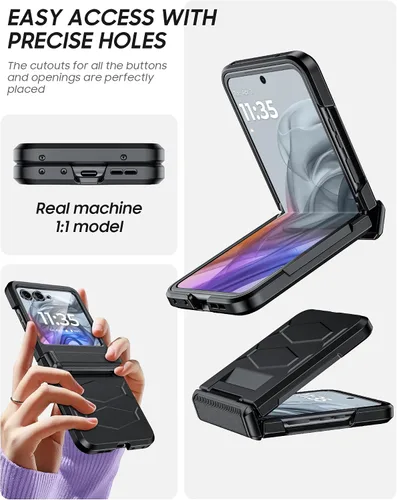 Vista 8 de Vizvera para Motorola Razr 2024 - Funda con tapa con bisagra, protector de pantalla incorporado, a prueba de golpes, funda todo en uno para Negro